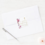 Elegant Pink Floral First Heilige Communie Vierkante Sticker (Envelop)