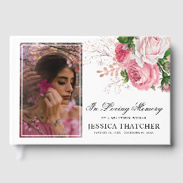 Elegant Pink Floral Foto Memorial Keepslag Gastenboek