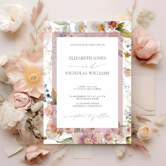 Elegant Pink Floral Foto Weddenschap Kaart