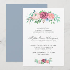 Elegant Pink Floral Garland Death Jubileum Kaart