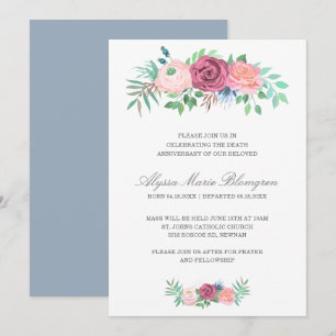 Elegant Pink Floral Garland Death Jubileum Kaart