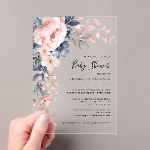 Elegant Pink Floral Girl Baby shower Acryl Uitnodigingen