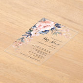 Elegant Pink Floral Girl Baby shower Acryl Uitnodigingen (Laagn)