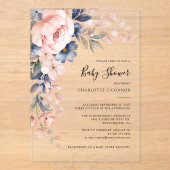 Elegant Pink Floral Girl Baby shower Acryl Uitnodigingen (Voorkant)