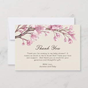 Elegant Pink Floral Girl Baby shower Bedankkaart