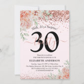 Elegant Pink Floral & Glitter 30e verjaardag Kaart (Voorkant)