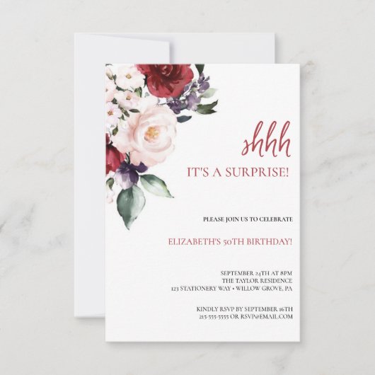 Elegant Pink Floral & Glitter 50e verjaardag Kaart (Voorkant)