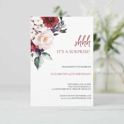 Elegant Pink Floral & Glitter 50e verjaardag Kaart (Staand voorkant)