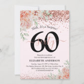 Elegant Pink Floral & Glitter 60e verjaardag Kaart (Voorkant)