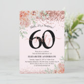 Elegant Pink Floral & Glitter 60e verjaardag Kaart (Staand voorkant)