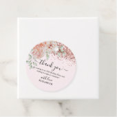 Elegant Pink Floral & Glitter Birthday Party Bedankjes Labels (In situ)