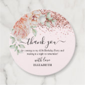 Elegant Pink Floral & Glitter Birthday Party Bedankjes Labels (Voorkant)