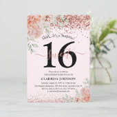 Elegant Pink Floral & Glitter Sweet 16th Birthday Kaart (Staand voorkant)