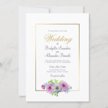 Elegant Pink Floral Gold Border Wedding