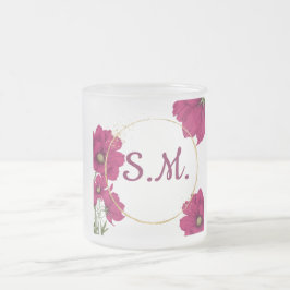 Elegant Pink Floral Gold Circle Coffee Mug Matglas Koffiemok