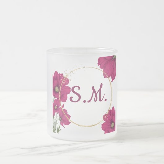 Elegant Pink Floral Gold Circle Coffee Mug Matglas Koffiemok (Center)