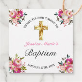 Elegant PInk Floral Gold Cross Baptisme Bedankjes Labels (Achterkant)