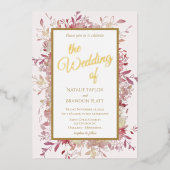 Elegant Pink Floral Gold Foil Wedding Folie Uitnodiging (Voorkant)