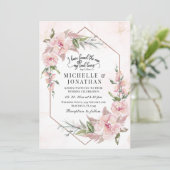 Elegant Pink Floral Gold Lijst Bijbel Verse Weddin Kaart (Staand voorkant)