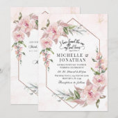 Elegant Pink Floral Gold Lijst Bijbel Verse Weddin Kaart (Voorkant / Achterkant)