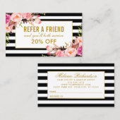 Elegant Pink Floral Gold Lijst Striped Reference Visitekaartje (Voorkant / Achterkant)