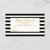 Elegant Pink Floral Gold Lijst Striped Reference Visitekaartje (Achterkant)