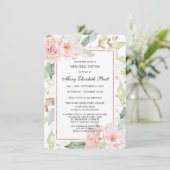 Elegant Pink Floral Gold Memorial Service Invitati Kaart (Staand voorkant)