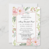 Elegant Pink Floral Gold Memorial Service Invitati Kaart (Voorkant)