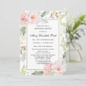 Elegant Pink Floral Gold Memorial Service Invitati Kaart (Staand voorkant)