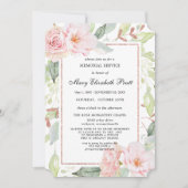 Elegant Pink Floral Gold Memorial Service Invitati Kaart (Voorkant)