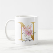 Elegant Pink Floral Gold Monogram Letter N Koffiemok (Links)