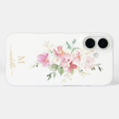 Elegant Pink Floral Gold Script Monogram Case-Mate iPhone Case (Achterkant (horizontaal))