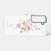 Elegant Pink Floral Gold Script Monogram Samsung Galaxy Hoesje (Achterkant horizontaal)