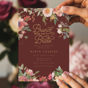 Elegant Pink Floral Gold Vrijgezellenfeest Brunch Kaart