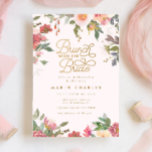Elegant Pink Floral Gold Vrijgezellenfeest Brunch Kaart<br><div class="desc">Elegant Blush Pink Floral Vrijgezellenfeest Brunch Uitnodiging</div>