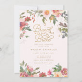 Elegant Pink Floral Gold Vrijgezellenfeest Brunch Kaart (Voorkant)