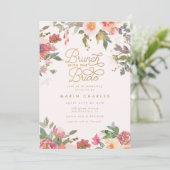 Elegant Pink Floral Gold Vrijgezellenfeest Brunch Kaart (Staand voorkant)