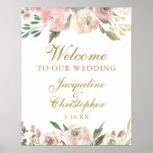 Elegant Pink Floral Gold Welkom bij ons huwelijk Poster (Voorkant)