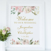 Elegant Pink Floral Gold Welkom bij ons huwelijk Poster