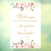 Elegant Pink Floral Gold Welkom bij ons huwelijk Raamsticker (Vel 3)