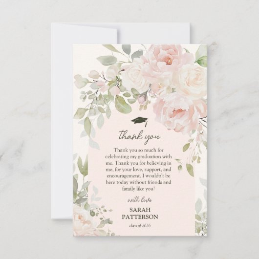 Elegant Pink Floral Graduation Bedankkaart (Voorkant)