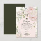 Elegant Pink Floral Graduation Bedankkaart (Voorkant / Achterkant)