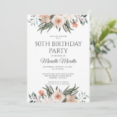 Elegant Pink Floral Greenery 50e verjaardag Kaart (Staand voorkant)
