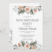 Elegant Pink Floral Greenery 50e verjaardag Kaart (Voorkant / Achterkant)