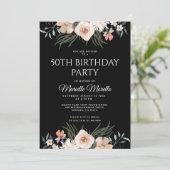 Elegant Pink Floral Greenery 50e verjaardag Partij Kaart (Staand voorkant)