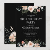 Elegant Pink Floral Greenery 50e verjaardag Partij Kaart (Voorkant / Achterkant)