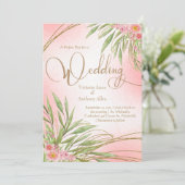 Elegant Pink Floral Greenery Waterverf Wedding Kaart (Staand voorkant)