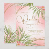 Elegant Pink Floral Greenery Waterverf Wedding Kaart (Voorkant / Achterkant)