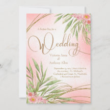Elegant Pink Floral Greenery Waterverf Wedding