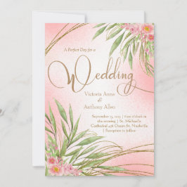Elegant Pink Floral Greenery Waterverf Wedding Kaart